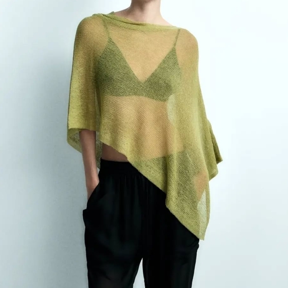 Zara Green Fine Knit Cape / Top Medium - Picture 1 of 4